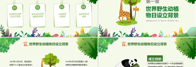 2025精美时尚世界动物日PPT绿色卡通风关爱生命保护野生动物节日介绍通用模板免费下载