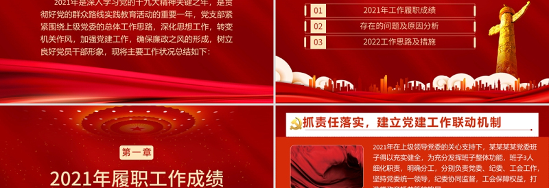 2025基层党支部年终述职PPT红色大气机关事业单位年终述职专题党课课件模板免费下载