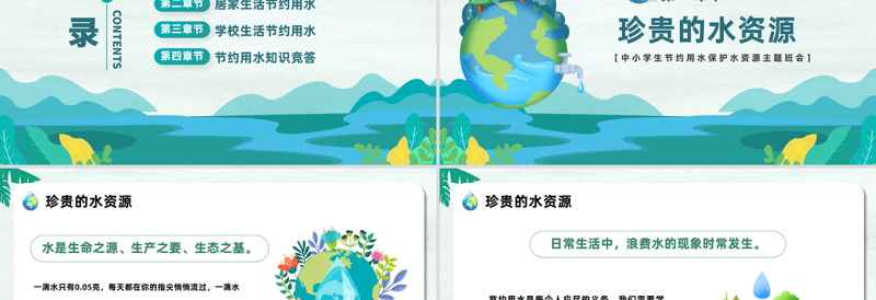 2025保护水资源PPT卡通风中小学生节约用水保护水资源主题班会课件模板免费下载