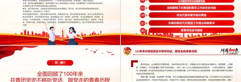 2025简洁大气在庆祝中国共产主义青年团成立100周年大会上的讲话精神解读团课免费下载