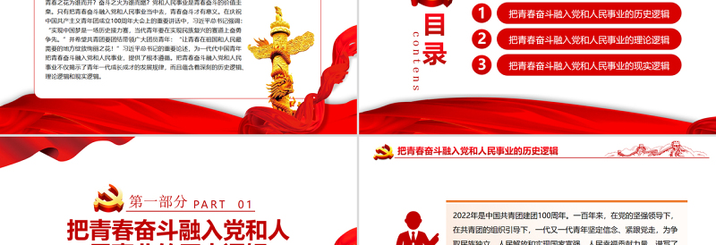 2025免费把青春奋斗融入党和人民事业的三重逻辑PPT精品学习贯彻总书记在庆祝共青团成立100周年大会上的重要讲话精神专题免费下载