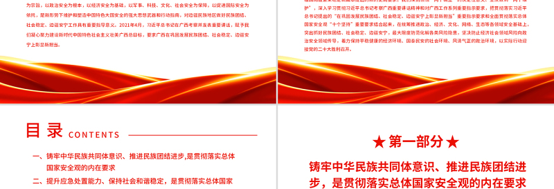 2025红色党政风在巩固发展民族团结社会稳定边疆安宁上彰显新担当PPT红色党政风党员干部深入学习总体国家安全观专题党课课件免费下载
