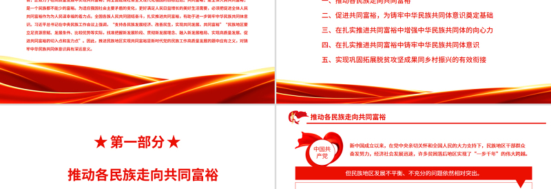2025时尚大气在扎实推进共同富裕中铸牢中华民族共同体意识PPT红色大气风党员干部学习教育专题党课免费下载