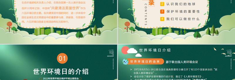 2025大气简洁绿色简约世界环境日植树造林共建美好家园PPT课件免费下载