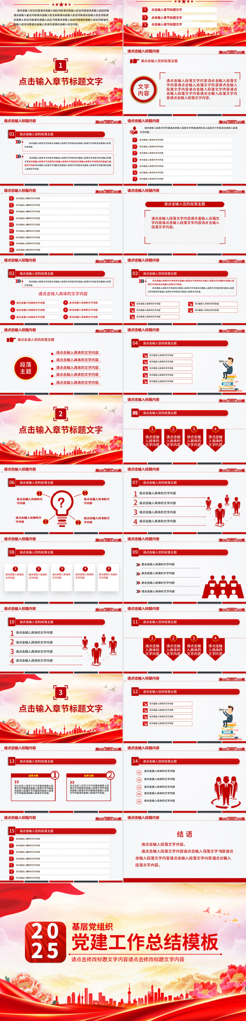 2025大气时尚红色实用党政机关党建工作总结述职汇报PPT模板免费下载