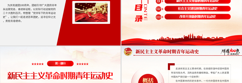 2025红色质感中国青年运动史PPT红色党建风中国共青团成立100周年弘扬五四精神挥洒热血青春专题团课免费下载