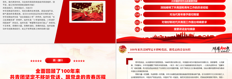 2025简洁大气在庆祝中国共产主义青年团成立100周年大会上的讲话精神解读团课课件免费下载
