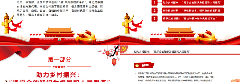 红色时尚谱写璀璨的奋斗篇章PPT走近2022年“最美巾帼奋斗者”专题党课课件模板免费下载