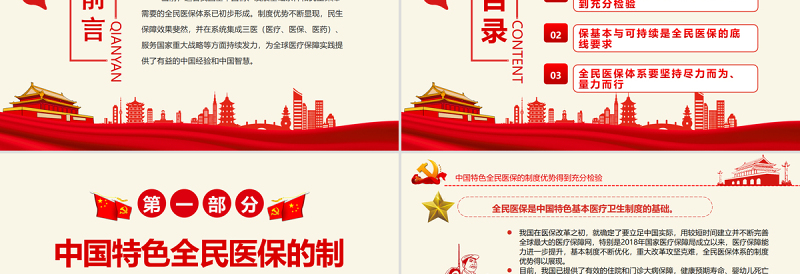 2025大气简洁坚持走中国特色全民医保之路PPT党政风学习全民医保体系专题课件模板免费下载
