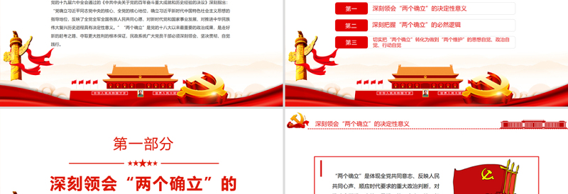 2025优质深刻把握“两个确立”自觉践行“两个维护”PPT红色党政风深入学习贯彻党的十九届六中全会精神专题党课课件免费下载