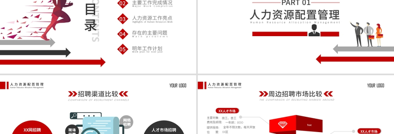2025红色扁平化人事行政人力资源年终总结PPT模板免费下载
