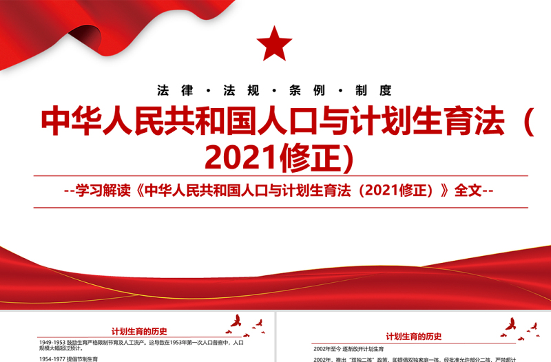 2025红色简洁中华人民共和国人口与计划生育法全文学习材料PPT课件模板免费下载