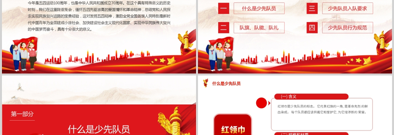 2025红色简洁鲜艳的红领巾PPT红色卡通中国少年先锋队少先队礼仪基本规范主题课件模板免费下载