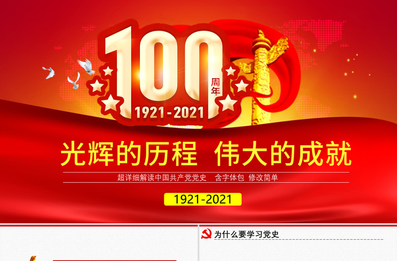 2025红色精美原创中国共产党党史建党100周年党课学习ppt-含讲稿免费下载