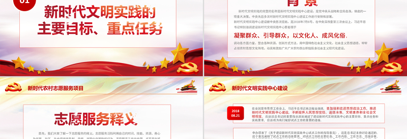 2025红色渐变原创党课新文明实践中心志愿者PPT免费下载
