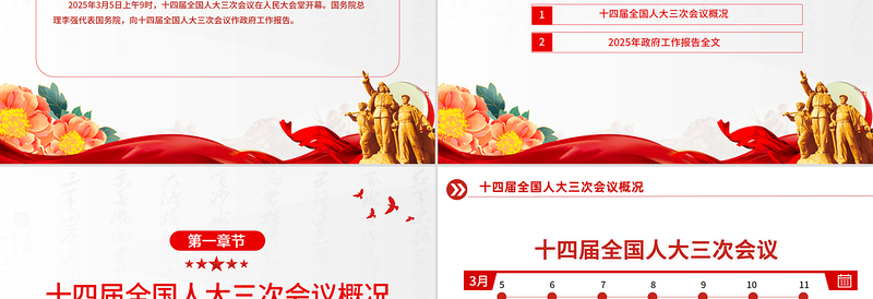 2025免费全国两会政府工作报告全文学习PPT大气简洁聚焦两会关注民生课件免费下载