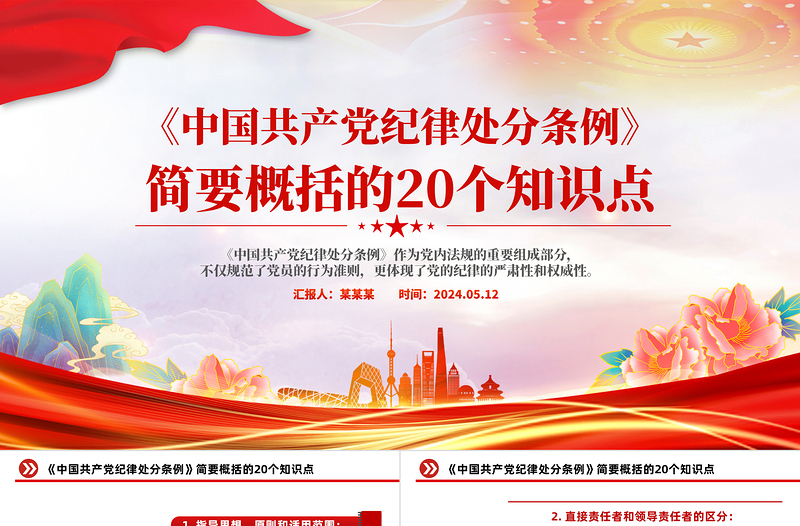 2025红色精美红色创意简要概括关于《中国共产党纪律处分条例》的20个知识点PPT免费下载