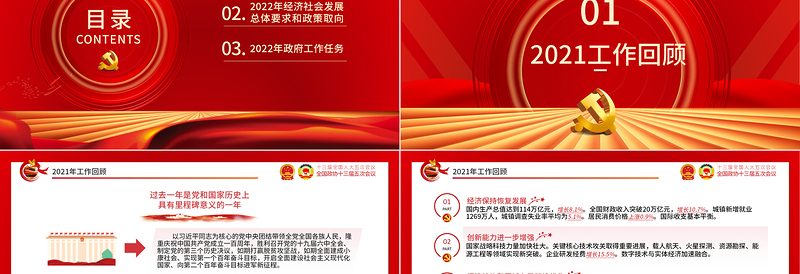 2025红色大气全国两会政府工作报告PPT党政风学习解读两会精神内涵专题课件模板免费下载