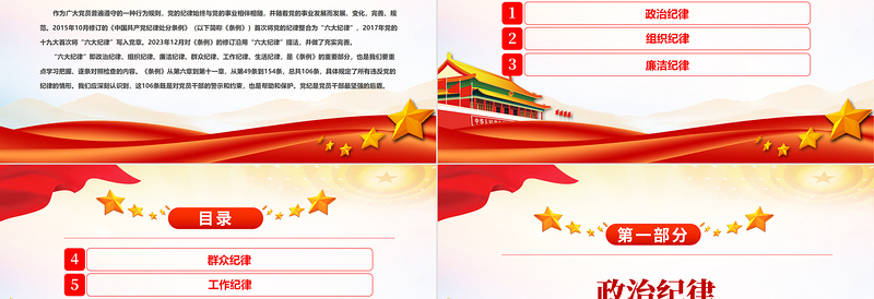 2025红色光效党员干部恪守六大纪律筑牢思想根基增强定力涵养正气主题党课PPT课件免费下载