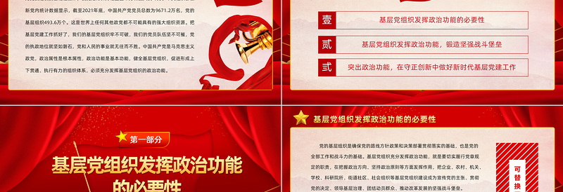 2025红色大气充分发挥基层党组织的政治功能PPT党员干部学习教育专题党课党建课件免费下载