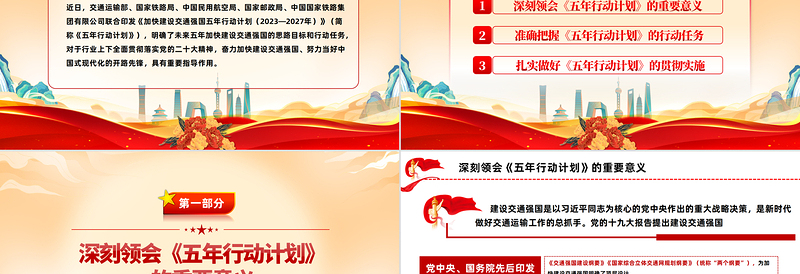 2025加快建设交通强国五年行动计划解读PPT红色党政风贯彻落实党的二十大精神谋划加快建设交通强国未来五年重点工作课件模板免费下载