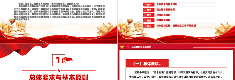 2025红色大气创意大气国务院关于整合城乡居民基本医疗保险制度的意见PPT模板免费下载