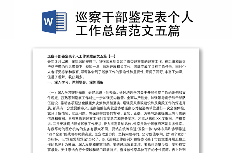 2025精品巡察干部鉴定表个人工作总结范文五篇免费下载