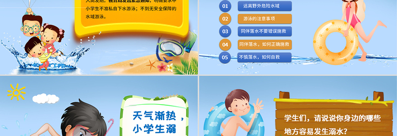 2025简约大气暑期儿童小学生防溺水安全教育PPT模板免费下载