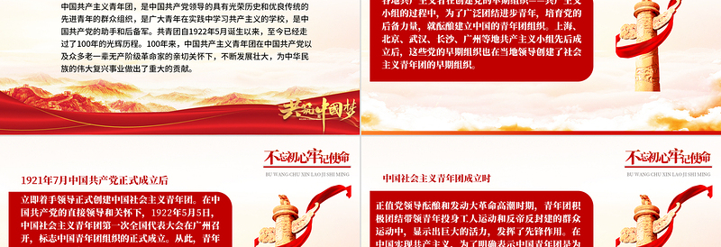 精美时尚中国共青团发展历史简介PPT红色精品庆祝中国共青团建团100周年专题党课课件模板免费下载