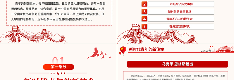 2025简洁大气弘扬五四精神争做合格团员PPT红色党政风不忘初心跟党走青年建功新时代主题团日活动课件模板免费下载