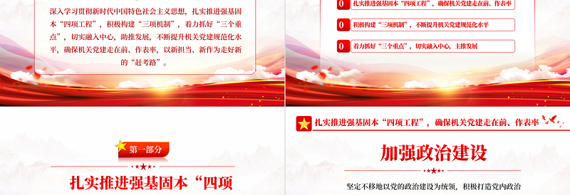 2025红色党政风强基固本确保机关党建工作走在前PPT红色党政风党支部党员培训专题课件模板免费下载