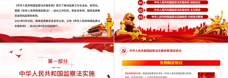 2025精美时尚中华人民共和国监察法实施条例解读PPT红色简洁政党风专题党课课件免费下载