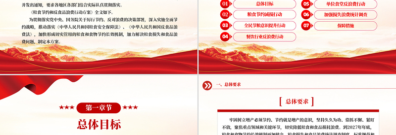 2025红色党政风《粮食节约和反食品浪费行动方案》PPT课件模板免费下载