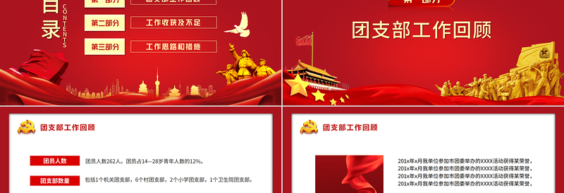 2025精美时尚团委工作总结PPT红色简洁共青团基层团支部团支书团委年终工作述职汇报模板免费下载