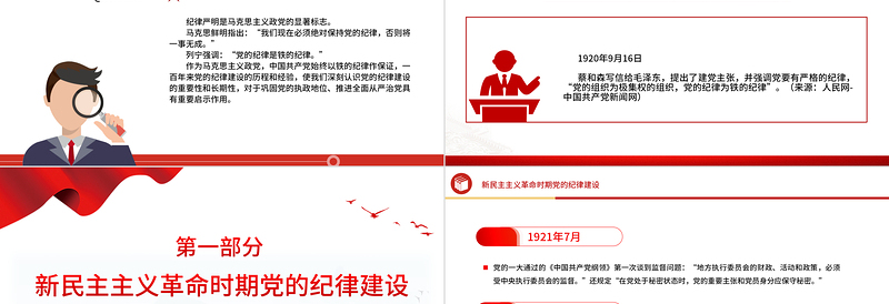 2025红色精美党的纪律建设百年历程党纪学习教育微党课PPT免费下载