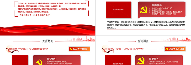 1921-2021中共一大到十九大简史PPT庆祝建党100周年专题党史学习教育党课免费下载
