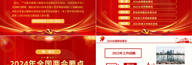 红色精美2024年3月民主生活会PPT红色精美党支部党建工作汇报课件模板免费下载