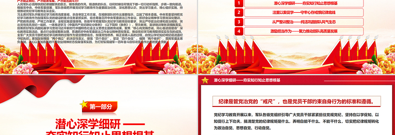 2025简洁大气党政精美风用铁的纪律推动全面从严治党、全面从严治军PPT深入开展党纪学习教育综述免费下载