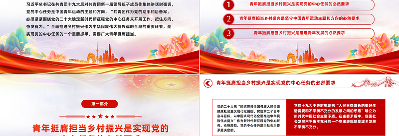 2025红色渐变全面推进乡村振兴需要新时代青年挺膺担当PPT精美时尚乡村振兴青春建功微党课免费下载