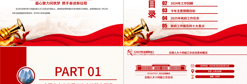 2025简洁大气政府工作报告要点速览PPT两会精神解读课件免费下载