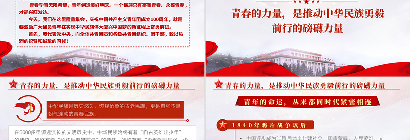 2025简洁大气在庆祝中国共产主义青年团成立100周年大会上的讲话精神解读团课课件免费下载