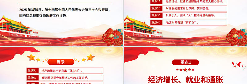 2025年政府工作报告重点内容解读PPT两会党课免费下载