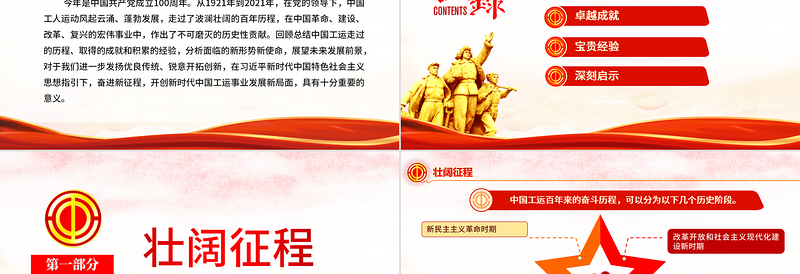 2025中国工运的百年历程与深刻启示PPT红色党政风红色大气建党100周年工会党课课件免费下载
