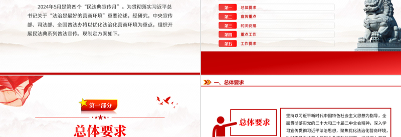 红色精美优化法治化营商环境2024年民法典宣传月工作方案PPT免费下载
