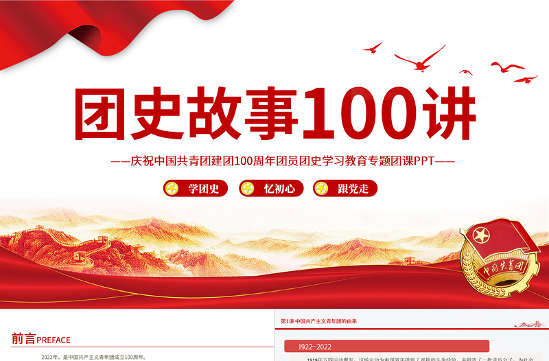 1922-2022团史故事100讲PPT庆祝中国共青团建团100周年团史学习教育专题团课免费下载