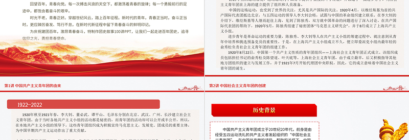 1922-2022团史故事100讲PPT庆祝中国共青团建团100周年团史学习教育专题团课免费下载