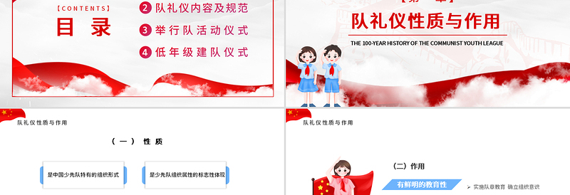 2025红色庄严争做新时代好少年PPT卡通风中国少年先锋队少先队队员队礼规范主题课件模板免费下载