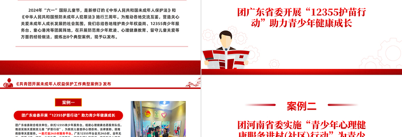 2025红色庄严《共青团开展未成年人权益保护工作典型案例》PPT精美创意8个案例分析课件免费下载