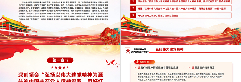 红色党政风以红色资源为载体弘扬伟大建党精神PPT七一建党节热烈庆祝中国共产党成立102周年专题党课课件模板