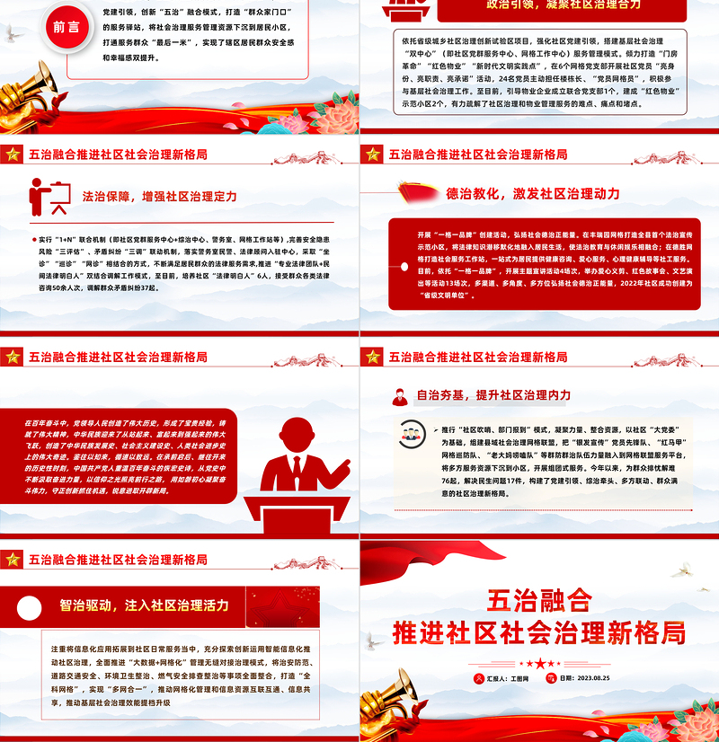 2025红色党建风五治融合PPT红色简洁五治融合推进社区社会治理新格局党建引领基层治理课件免费下载